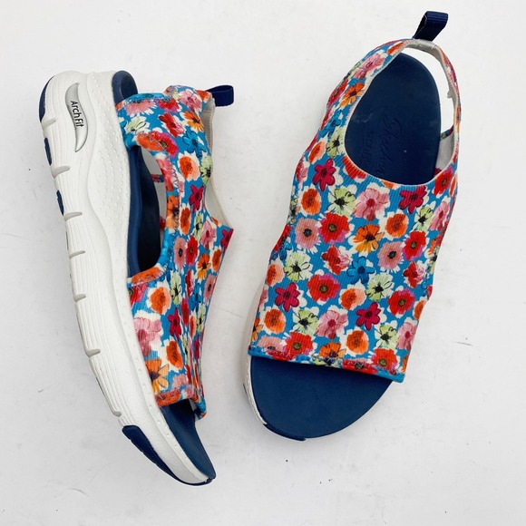 Skechers Shoes - Skechers Arch Fit City Catch Navy Multi Floral Slingback Sandals 119354 Womens 7